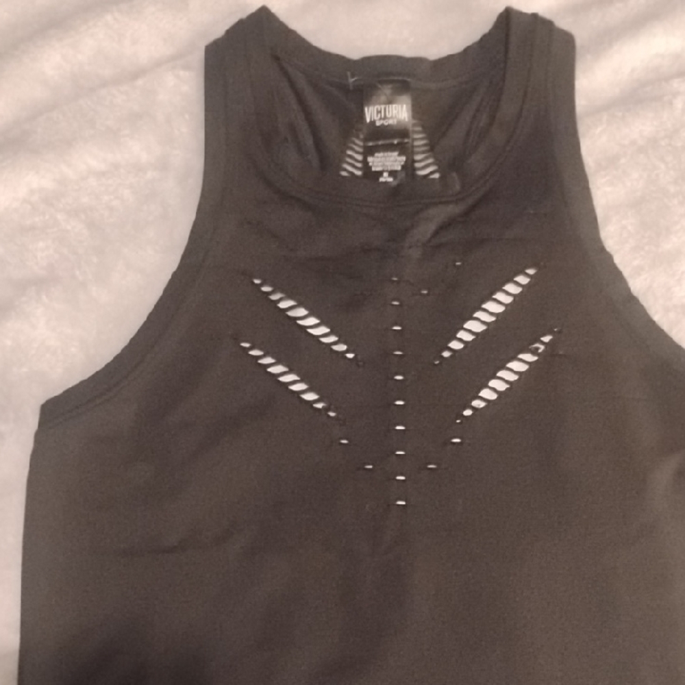 Victoria Sport Black Laser-Cut Racerback Tank Top